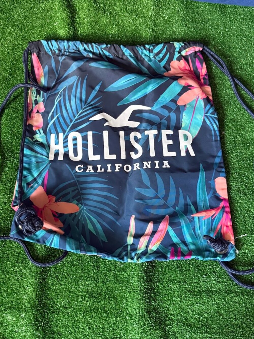 Hollister Floral Bird of Paradise Tropical Sack Pack Backpack String Bag OS